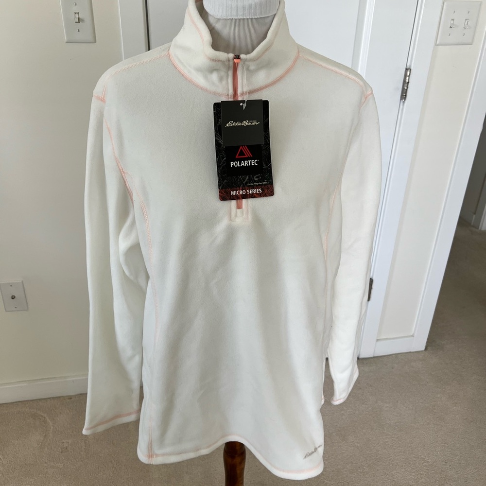 Eddie Bauer White Polartec Fleece Pullover with Peach Accents Women's 2XL